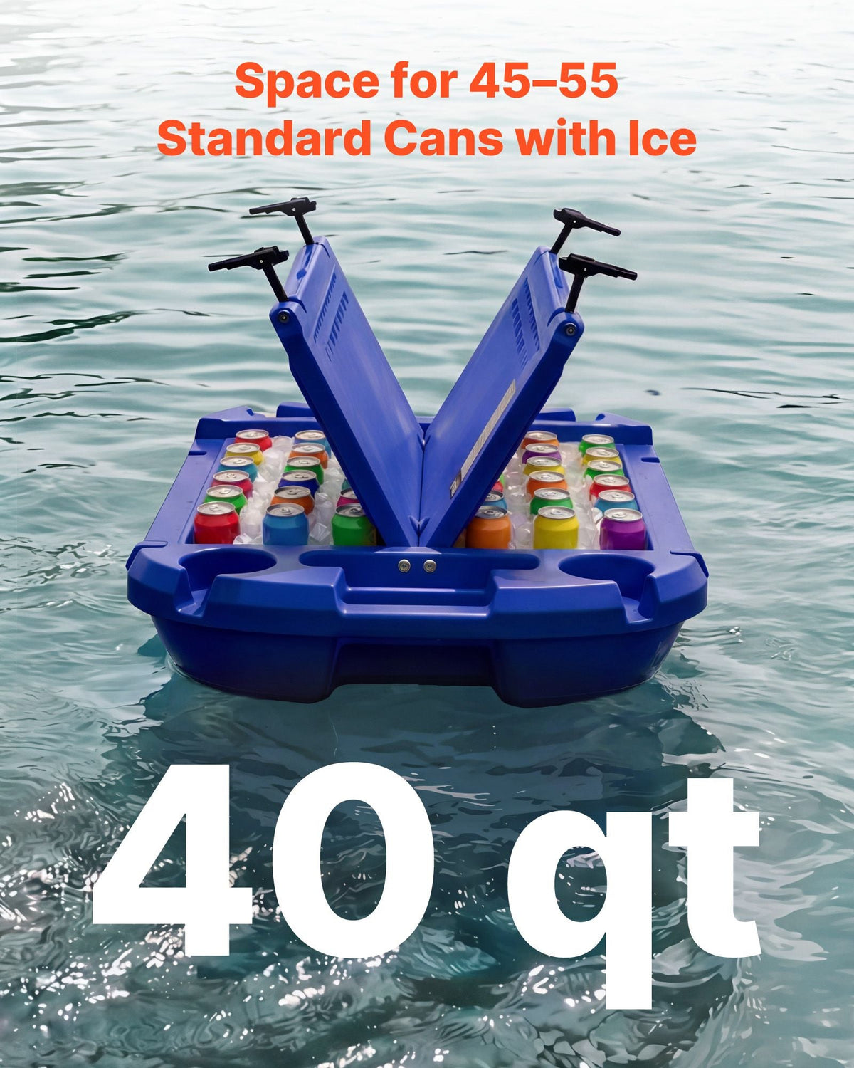 Floating Cooler, 40 QT Floating Ice Chest with Dry Storage & Tow Rope, Premium LLDPE Amphibious Drink Cooler for Water & Land, Smooth Stable Cruiser on Lake, River, Pool, Beach, Kayak, Deep Blue