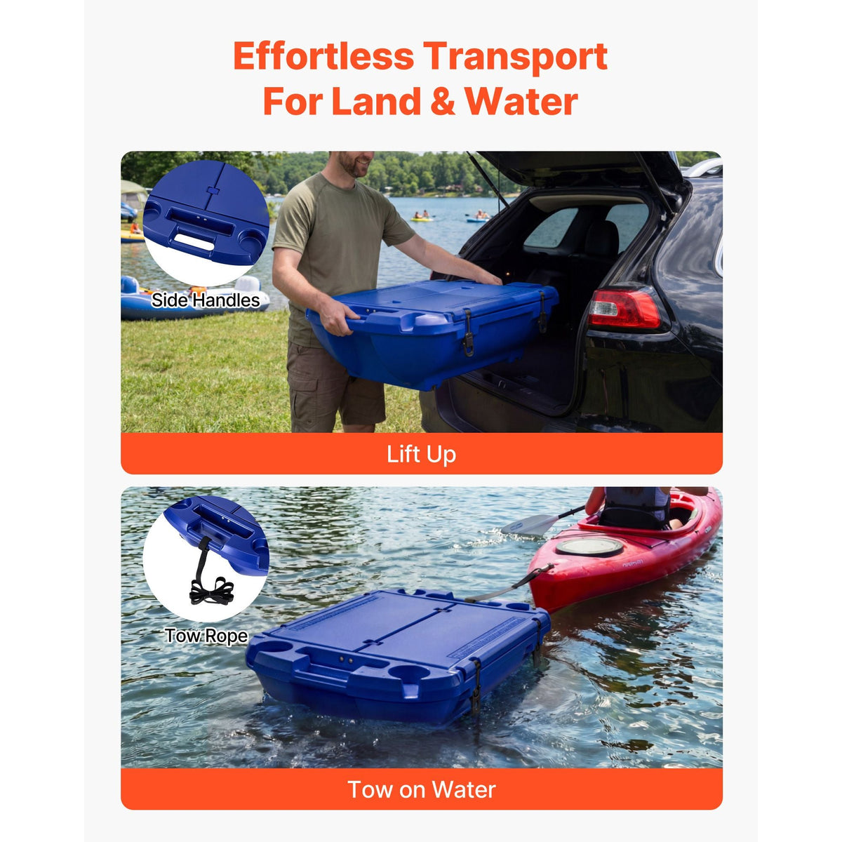 Floating Cooler, 40 QT Floating Ice Chest with Dry Storage & Tow Rope, Premium LLDPE Amphibious Drink Cooler for Water & Land, Smooth Stable Cruiser on Lake, River, Pool, Beach, Kayak, Deep Blue