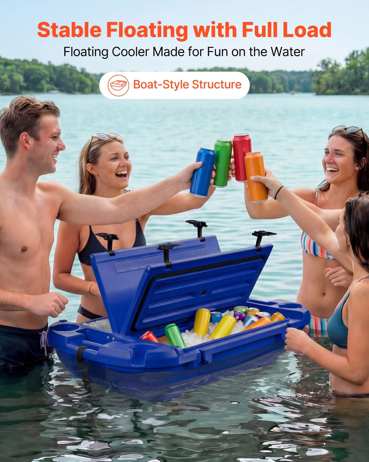 Floating Cooler, 40 QT Floating Ice Chest with Dry Storage & Tow Rope, Premium LLDPE Amphibious Drink Cooler for Water & Land, Smooth Stable Cruiser on Lake, River, Pool, Beach, Kayak, Deep Blue
