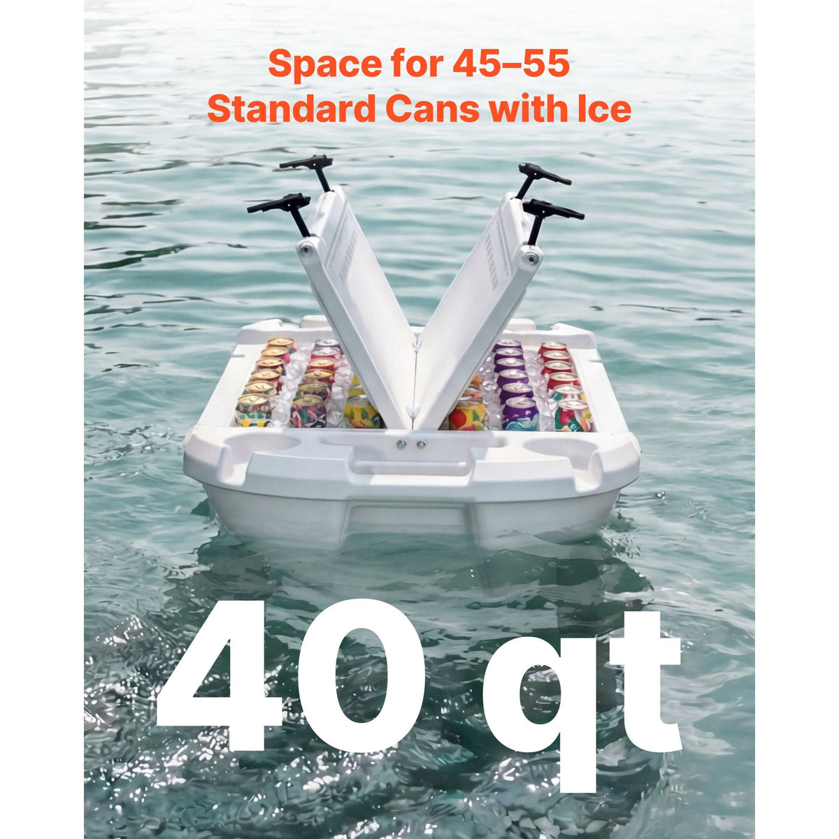 Floating Cooler, 40 QT Floating Ice Chest with Dry Storage, Wheels & Tow Rope, Premium LLDPE Amphibious Drink Cooler for Water & Land, Cruise Stable on Lake, River, Pool, Beach, Kayak, White