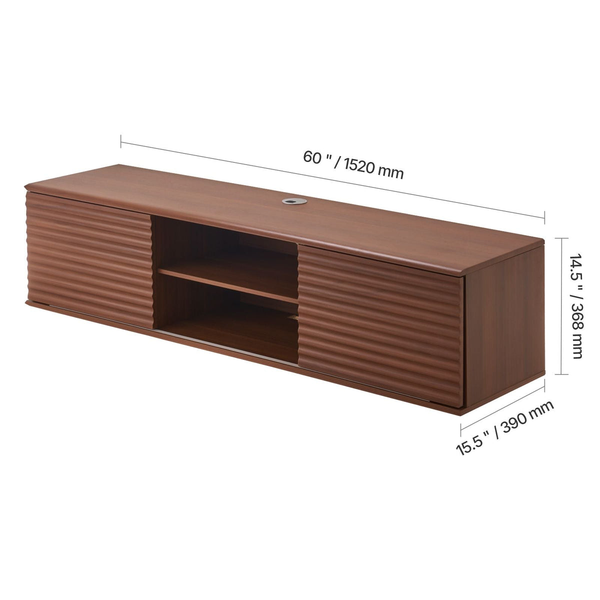 Floating TV Stand, 60" Wall Mount Entertainment Center with Adjustable Shelf & Sliding Doors, 2 Tiers Floating TV Shelf with Storage Cabinet for DVD Player, Cable Box, Game Console, Walnut