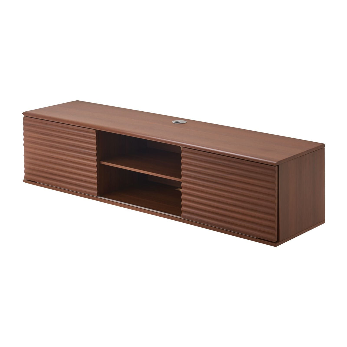 Floating TV Stand, 60" Wall Mount Entertainment Center with Adjustable Shelf & Sliding Doors, 2 Tiers Floating TV Shelf with Storage Cabinet for DVD Player, Cable Box, Game Console, Walnut