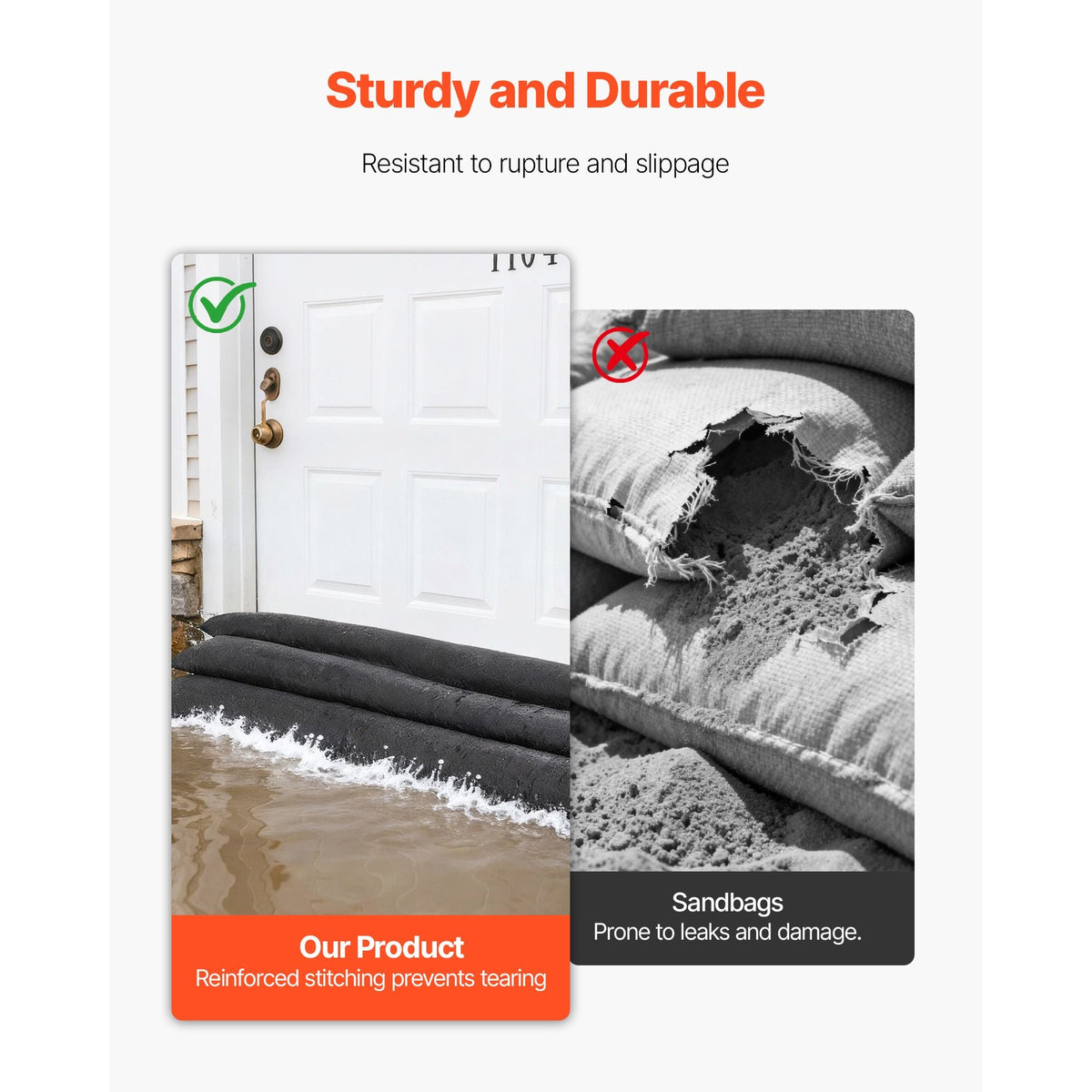 Flood Barrier, 4 Pack, 5 x 0.7 ft Flood Bags Activated by Water, Reusable Water Absorbent Barrier, Sandless Sandbags Blockage, Flooding Prevention Bags for Home, Doorway, Basement, Garage