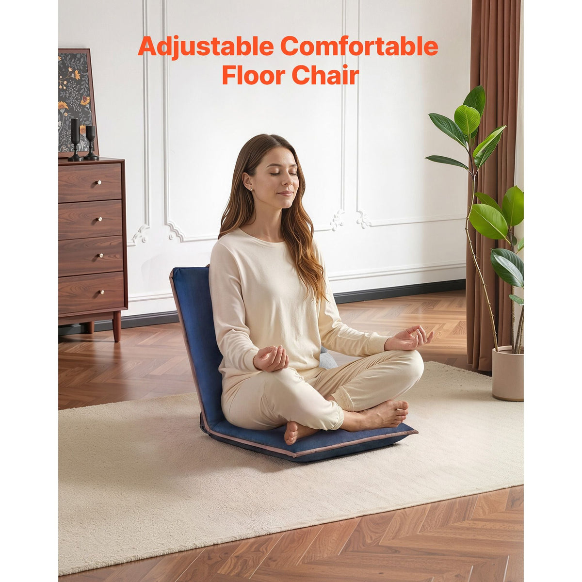 Floor Chair, 6 Adjustable Positions Folding Floor Gaming Chair with Back Support, Easy to Carry, Sturdy Metal Frame with Recycled Foam and Suede Fabric Surface, for Reading, Relaxing, Dark Blue