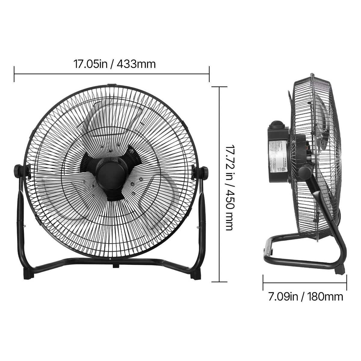 Floor Fan, 3 Speeds High Velocity Heavy Duty 14 Inch Industrial Fan, 2560 CFM 360° Adjustable Tilt 19.69 ft/sec Airflow Large Metal Fan, for Home, Gym, Office, Garage, Commercial Shop & Bedroom