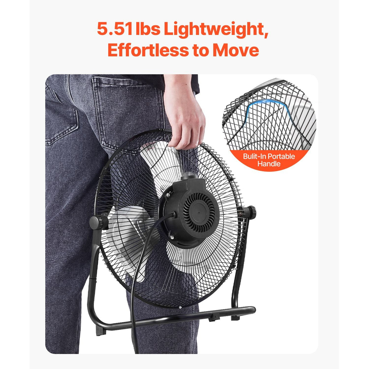 Floor Fan, 3 Speeds High Velocity Heavy Duty 14 Inch Industrial Fan, 2560 CFM 360° Adjustable Tilt 19.69 ft/sec Airflow Large Metal Fan, for Home, Gym, Office, Garage, Commercial Shop & Bedroom