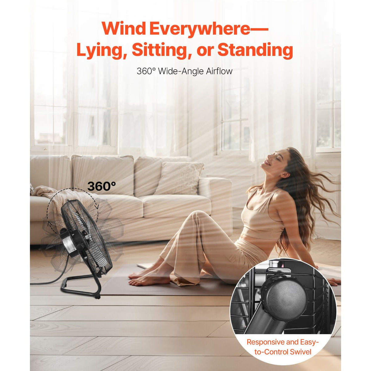 Floor Fan, 3 Speeds High Velocity Heavy Duty 14 Inch Industrial Fan, 2560 CFM 360° Adjustable Tilt 19.69 ft/sec Airflow Large Metal Fan, for Home, Gym, Office, Garage, Commercial Shop & Bedroom