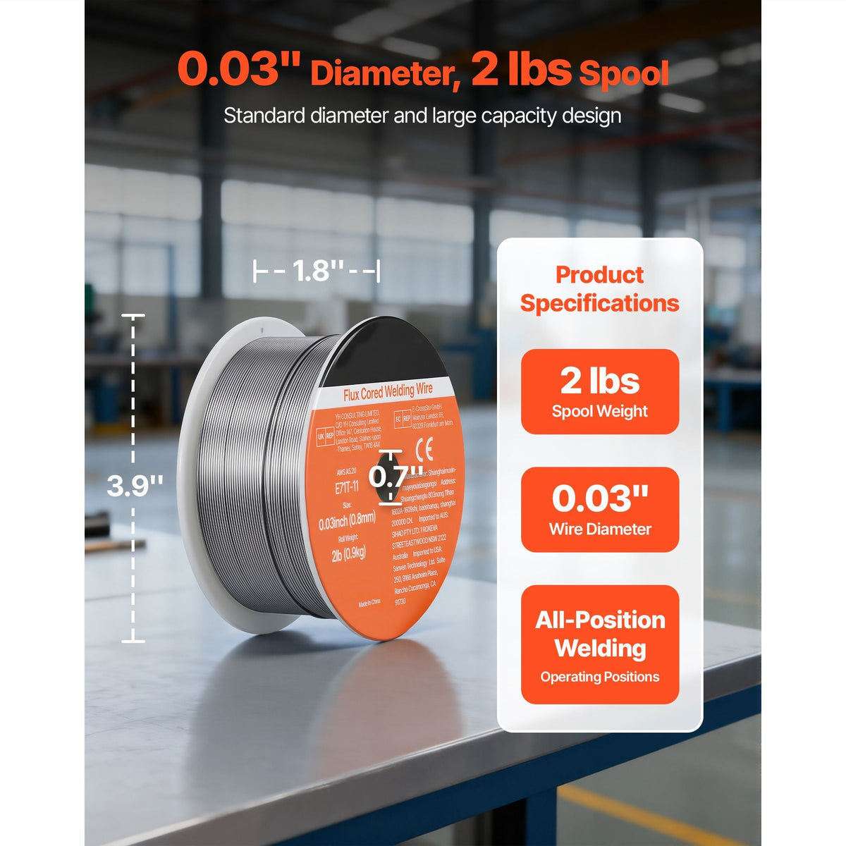 Flux Core MIG Welding Wire, E71T-11 0.03-inch 2 LBS, Gasless Mild Steel Welding Wire with Low Spatter for All Position Arc Welding, Self-Shielded for Outdoor Use