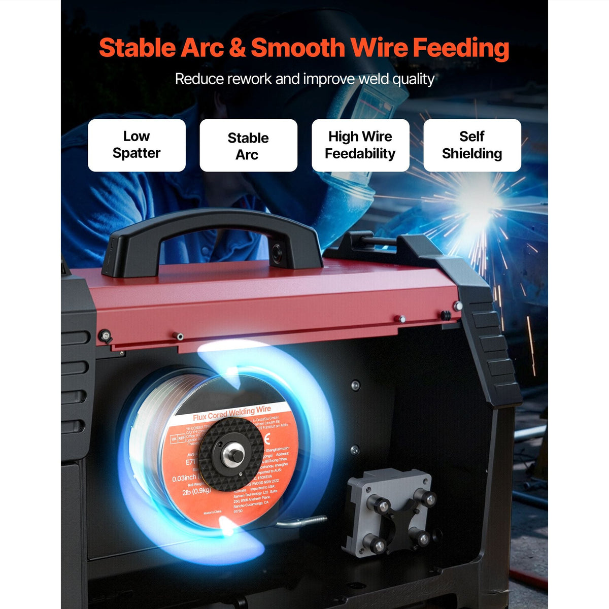 Flux Core MIG Welding Wire, E71T-11 0.03-inch 2 LBS, Gasless Mild Steel Welding Wire with Low Spatter for All Position Arc Welding, Self-Shielded for Outdoor Use
