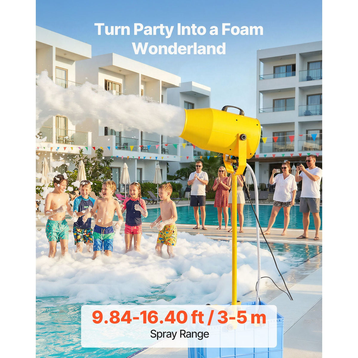 Foam Machine, 9.84 to 16.40 ft Spray Distance Foam Cannon Party Machine, Bubble Cannon with 74QT Water Tank, Stable Vertical Design, Dense Foams Maker for Gatherings, Celebrations & Par