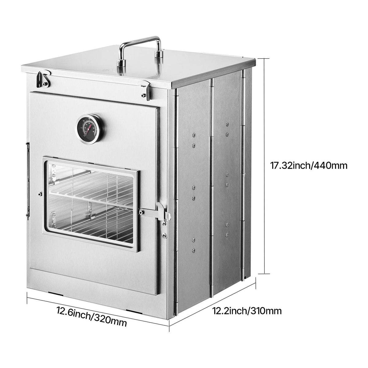 Foldable Camping Oven, Stainless Steel Portable Camping Stove, with 3 Tier Grill, Handle and Thermometer, Use with Wood Burning Fire, Propane Stoves, for Baking Bread, Pizza, Outdoor Cooking