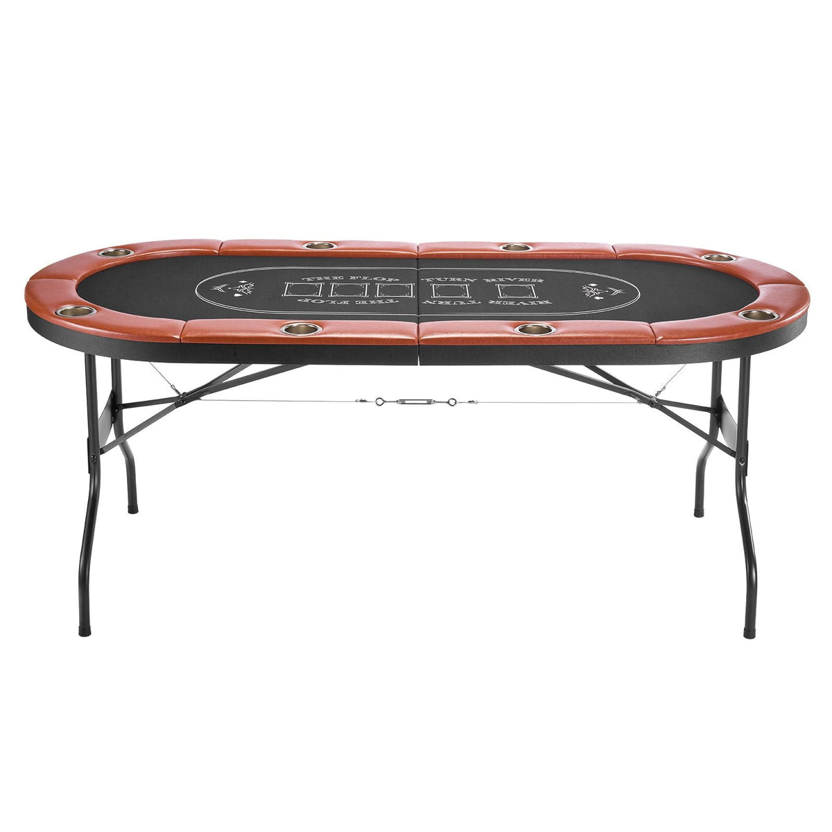 Foldable Poker Table, 8 Player 72 in Folding Casino Leisure Table with Padded Rails and Cup Holders, Oval Portable Game Tables with Felt & Metal Legs, for Texas Hold'em Game and Blackjack