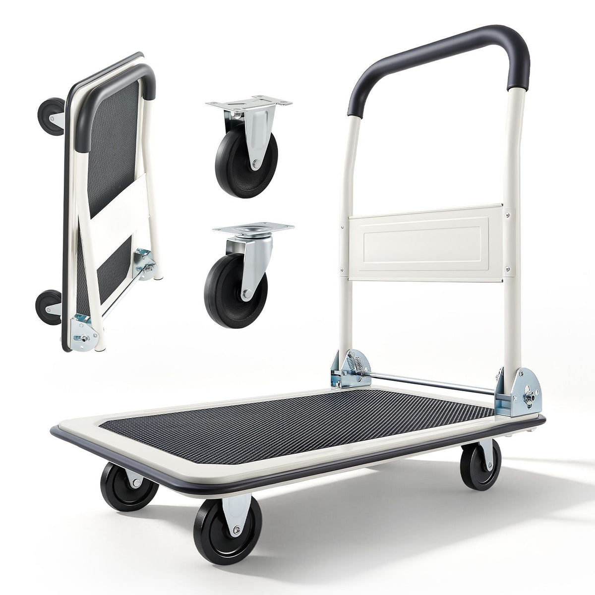Foldable Push Cart Dolly, 330 lbs Load Capacity, Folding Platform Truck with Swivel Wheels, Moving Platform Hand Truck Flatbed Cart, Space Saving Push Handle, for Easy Storage, 29x18.9x32.5in