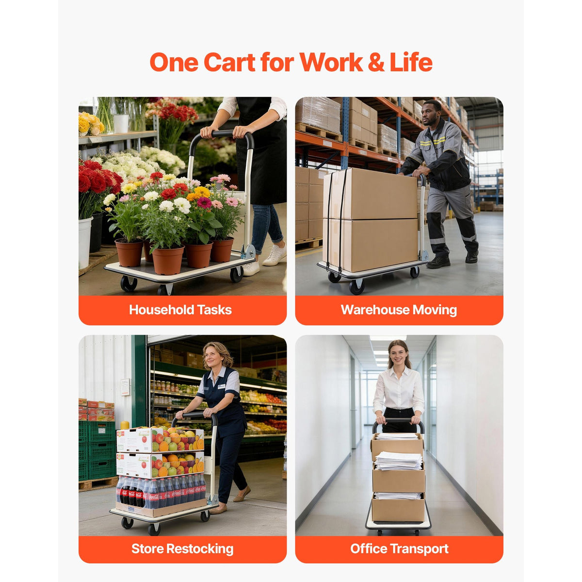 Foldable Push Cart Dolly, 330 lbs Load Capacity, Folding Platform Truck with Swivel Wheels, Moving Platform Hand Truck Flatbed Cart, Space Saving Push Handle, for Easy Storage, 29x18.9x32.5in