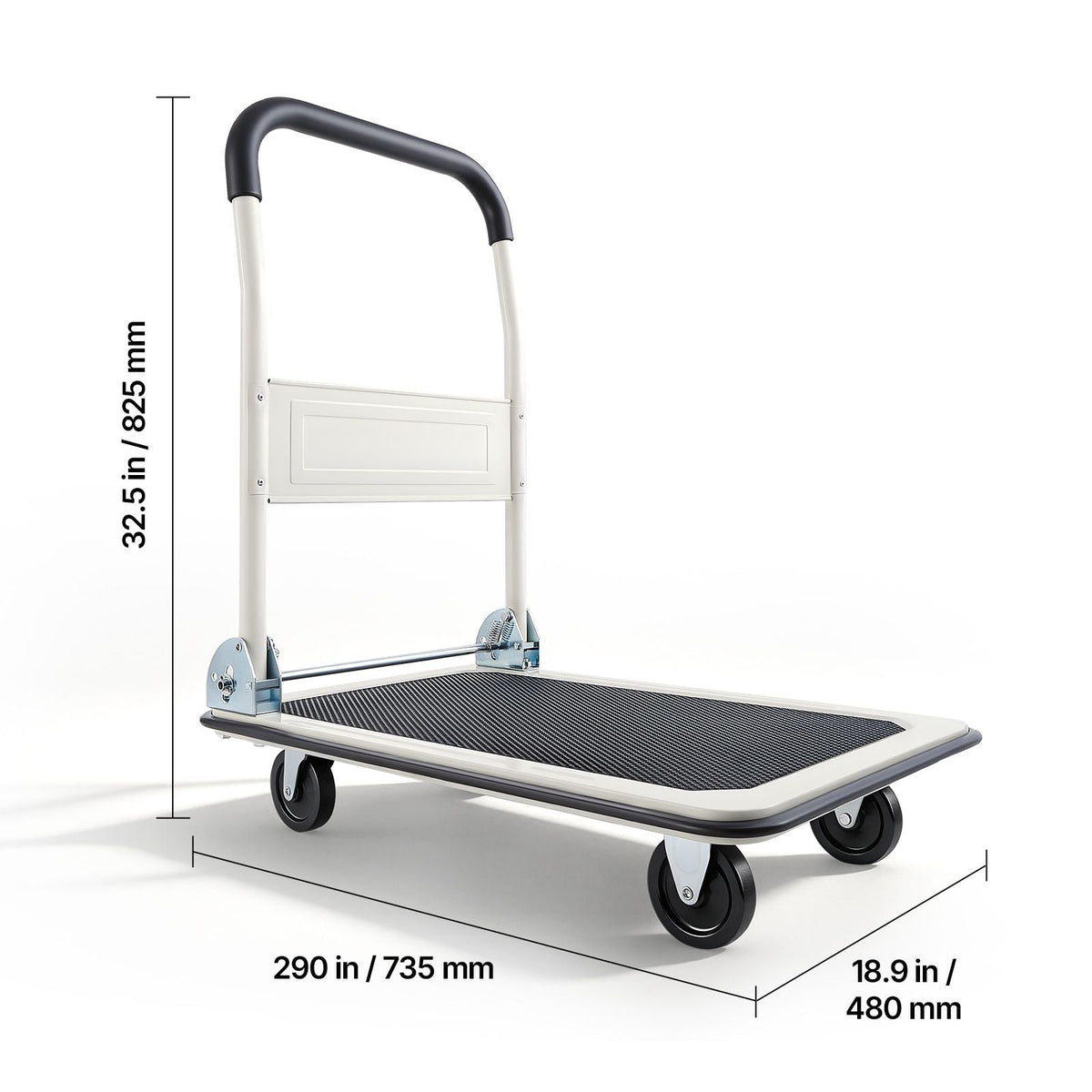 Foldable Push Cart Dolly, 330 lbs Load Capacity, Folding Platform Truck with Swivel Wheels, Moving Platform Hand Truck Flatbed Cart, Space Saving Push Handle, for Easy Storage, 29x18.9x32.5in