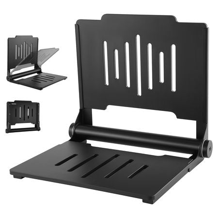 Foldable Shower Seat Wall Mounted, 17.8" Folding Shower Bench with Supportive Backrest, Plastic Fold-Down Bathroom Corridor Seat with Stainless Steel Frame for Adults Seniors, 400LBS Loading