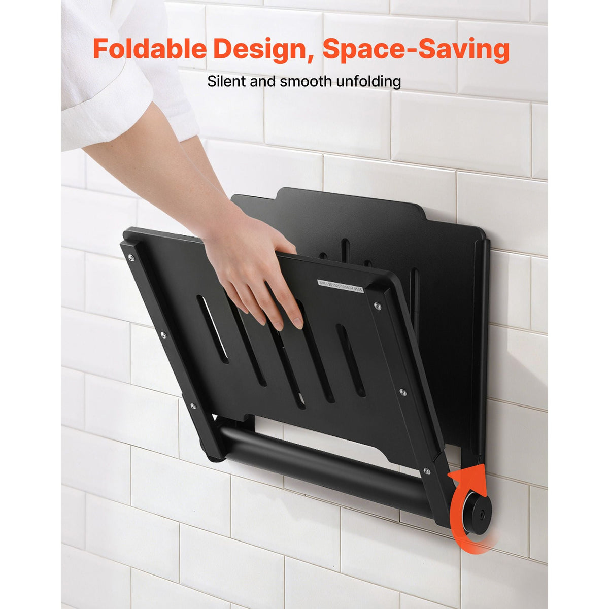 Foldable Shower Seat Wall Mounted, 17.8" Folding Shower Bench with Supportive Backrest, Plastic Fold-Down Bathroom Corridor Seat with Stainless Steel Frame for Adults Seniors, 400LBS Loading