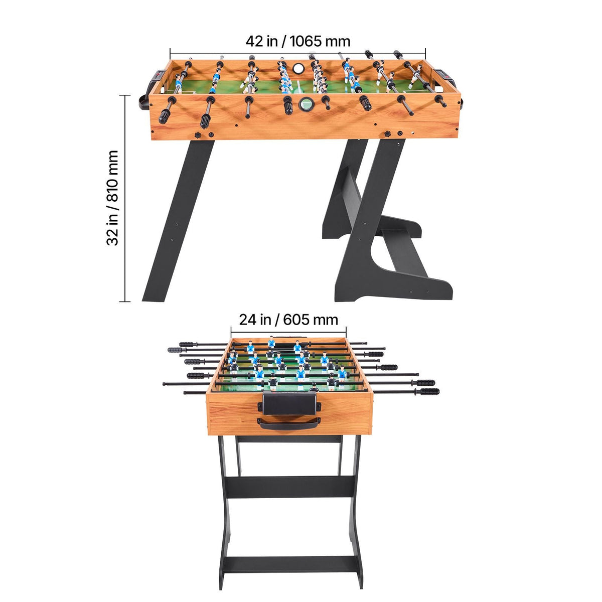 Folding Foosball Table, 42 inch Standard Size Table, Indoor Full Size Foosball Tables for Home, Family, and Game Room, Durable Soccer Set, Includes 2 Balls