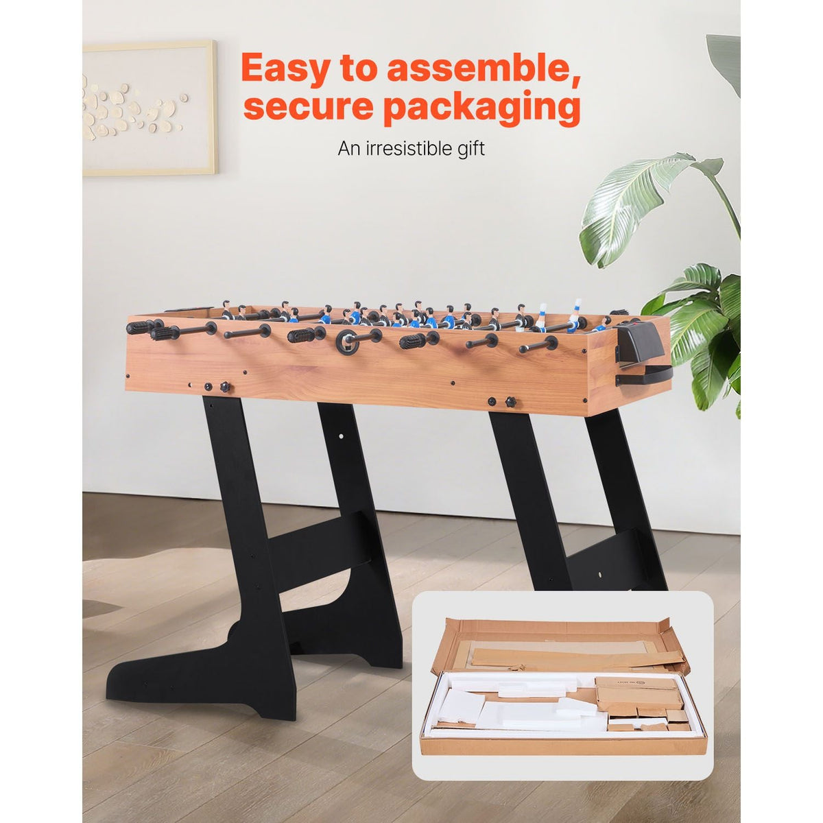 Folding Foosball Table, 42 inch Standard Size Table, Indoor Full Size Foosball Tables for Home, Family, and Game Room, Durable Soccer Set, Includes 2 Balls