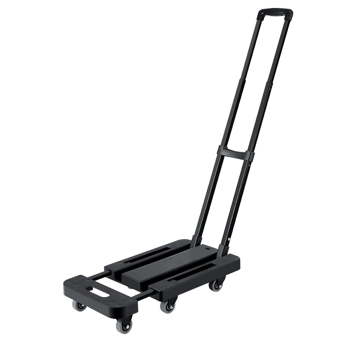 Folding Hand Truck, 500 lbs Load Capacity, Collapsible Luggage Cart with 6 Wheels, 2 Elastic Ropes & Expandable Base, Utility Dolly Platform Cart for Airport Travel Luggage Office Moving, Black
