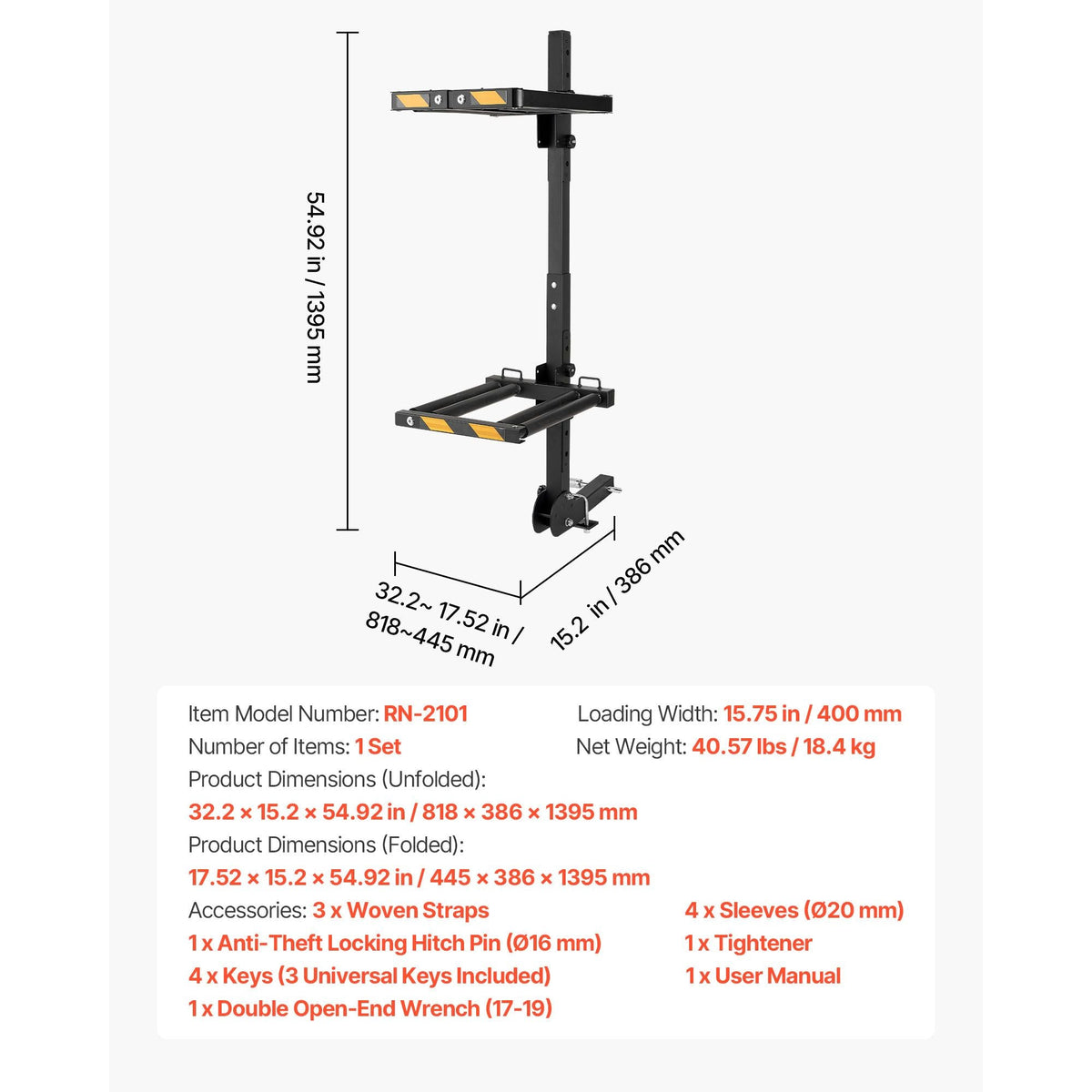 Folding Hitch Mounted Ski & Snowboard Rack, Fits 2-Inch Receiver, Carries up to 6 Pairs of Skis or 4 Snowboards, Adjustable Hitch-Mounted Rack for Car with Key Lock, Security Strap, Tilt Access