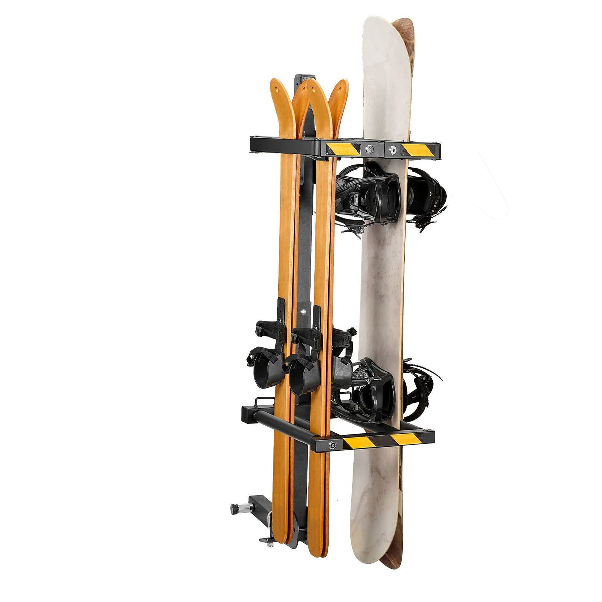Folding Hitch Mounted Ski & Snowboard Rack, Fits 2-Inch Receiver, Carries up to 6 Pairs of Skis or 4 Snowboards, Adjustable Hitch-Mounted Rack for Car with Key Lock, Security Strap, Tilt Access