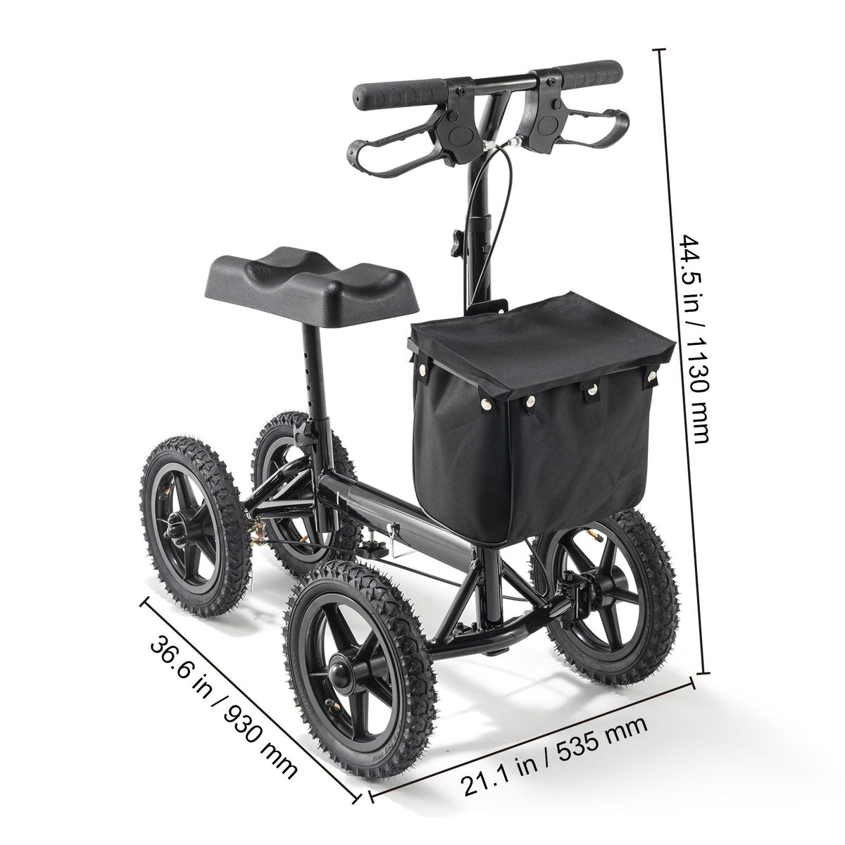 Folding Knee Scooter, Aluminum Steerable Knee Walker with Height-Adjustable Handlebar & Knee Pad, 12" All-Terrain Wheels, Dual Brakes, Leg Recovery Scooter for Broken Ankle Foot Injuries, 350LBS