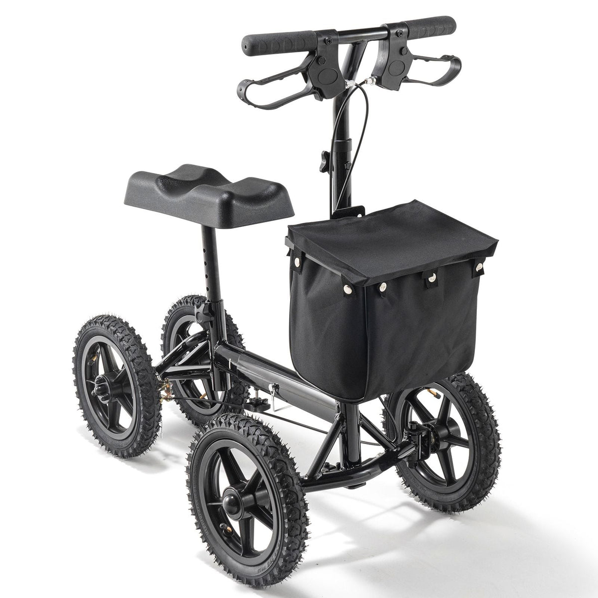 Folding Knee Scooter, Aluminum Steerable Knee Walker with Height-Adjustable Handlebar & Knee Pad, 12" All-Terrain Wheels, Dual Brakes, Leg Recovery Scooter for Broken Ankle Foot Injuries, 350LBS