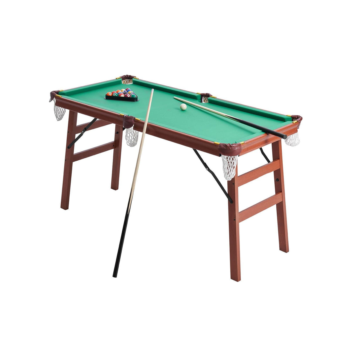 Folding Pool Table, 4.5 ft Portable Billiards Tables, Foldable Space-Saving Entertainment Game Set Includes Ball, Cue, Rack, Chalk, Brush, Brown with Bule Cloth, for Family Use, Recreation Room