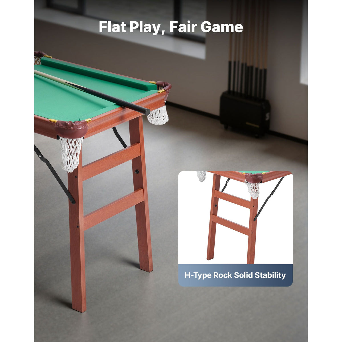 Folding Pool Table, 4.5 ft Portable Billiards Tables, Foldable Space-Saving Entertainment Game Set Includes Ball, Cue, Rack, Chalk, Brush, Brown with Bule Cloth, for Family Use, Recreation Room