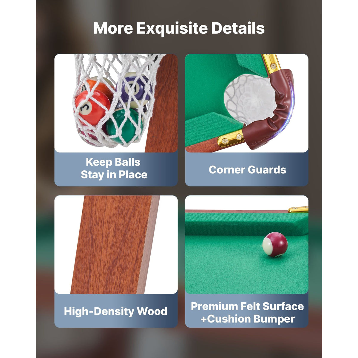 Folding Pool Table, 4.5 ft Portable Billiards Tables, Foldable Space-Saving Entertainment Game Set Includes Ball, Cue, Rack, Chalk, Brush, Brown with Bule Cloth, for Family Use, Recreation Room