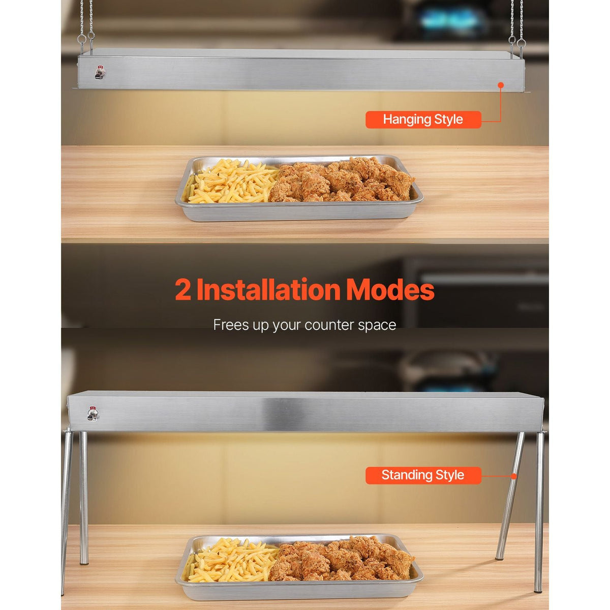 Food Heat Lamp, 750W Hanging Commercial Food Heating Warmer, Stainless Steel Electric Strip Heater Light with Cord, Heatlamp Warming Equipment for Food Restaurant, Buffet, and Catering Kitchen