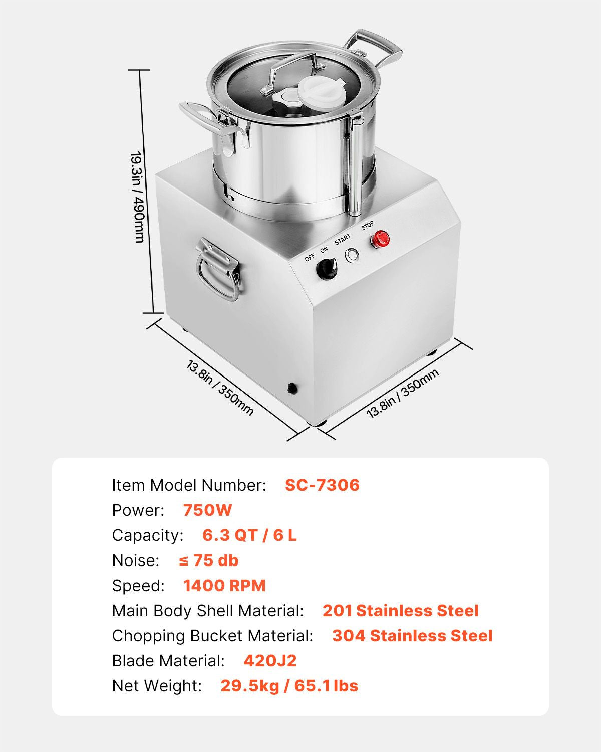 Food Processor & Vegetable Chopper, 6.3 Quart Food-Grade Stainless Steel Food Processor Chopper with 2 Extra S-Curve Blades, Ideal for Chopping Vegetables, Fruit, Grains, Nuts