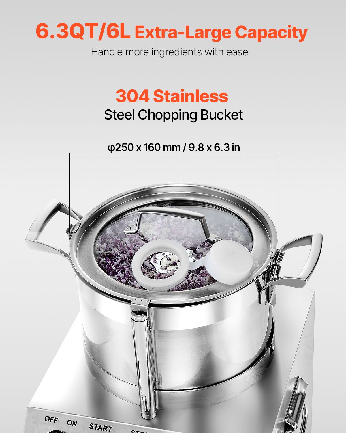 Food Processor & Vegetable Chopper, 6.3 Quart Food-Grade Stainless Steel Food Processor Chopper with 2 Extra S-Curve Blades, Ideal for Chopping Vegetables, Fruit, Grains, Nuts