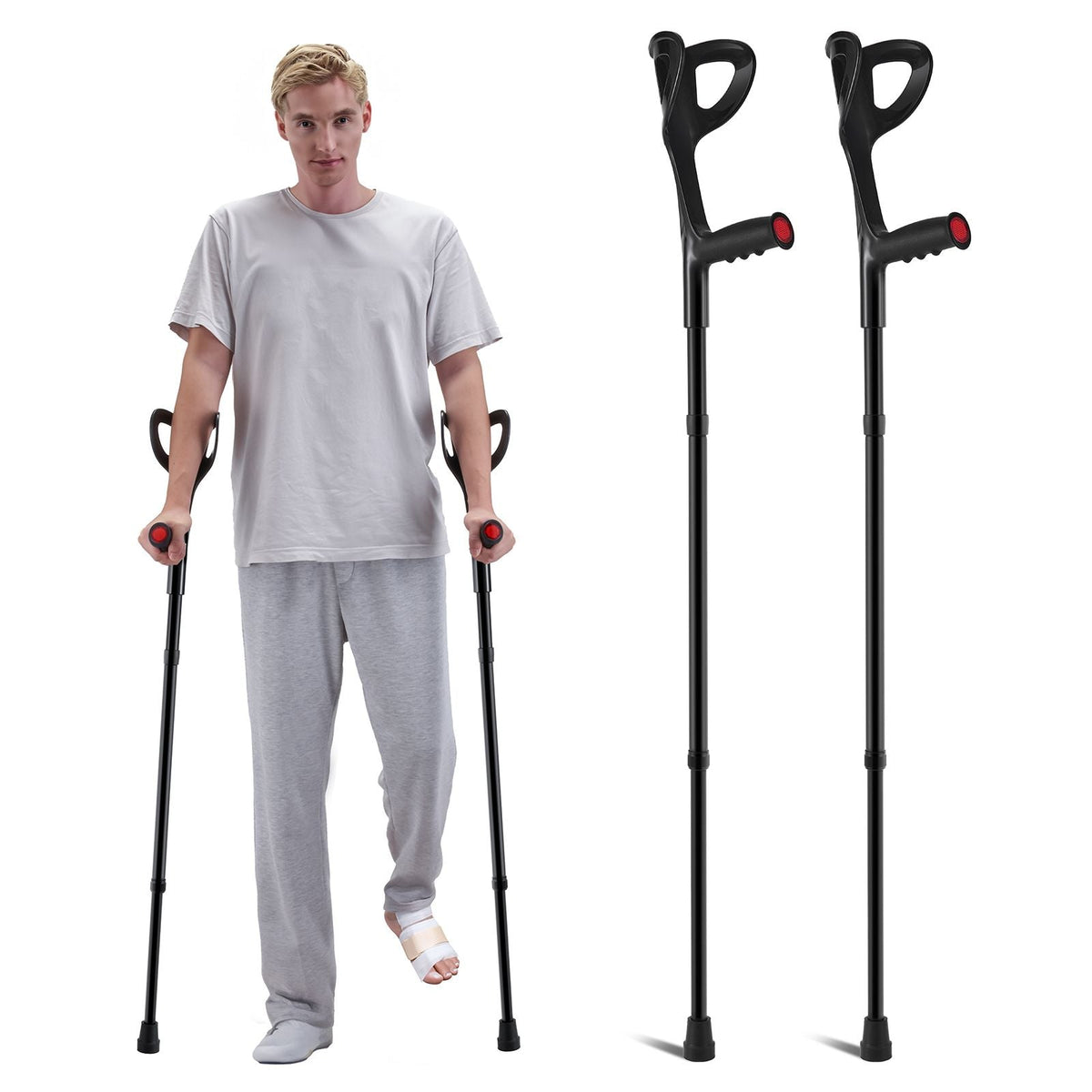Forearm Crutches for Adults, Folding Walking Forearm Crutches with 10-Level Adjustable Height, Lightweight Aluminum Medical Crutches with Open Cuff for Leg Injury Surgery Disabled, 1 Pair 350LBS