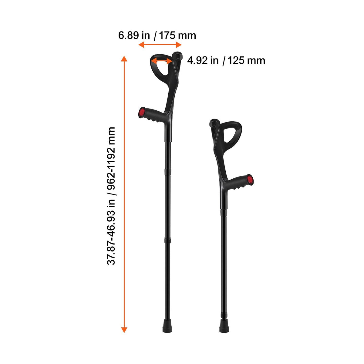 Forearm Crutches for Adults, Folding Walking Forearm Crutches with 10-Level Adjustable Height, Lightweight Aluminum Medical Crutches with Open Cuff for Leg Injury Surgery Disabled, 1 Pair 350LBS