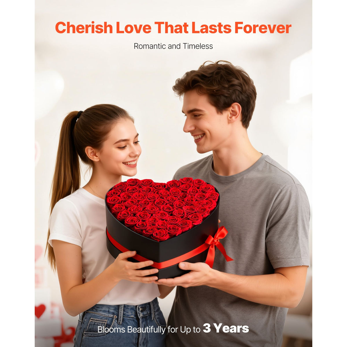 Forever Flowers, 50 Preserved Roses in a Heart Shape Box, Eternal Flowers Immortal Bouquet Birthday Present for Delivery Prime Women Her Wife Mothers, Anniversary, Valentine's Day,Christmas, Red