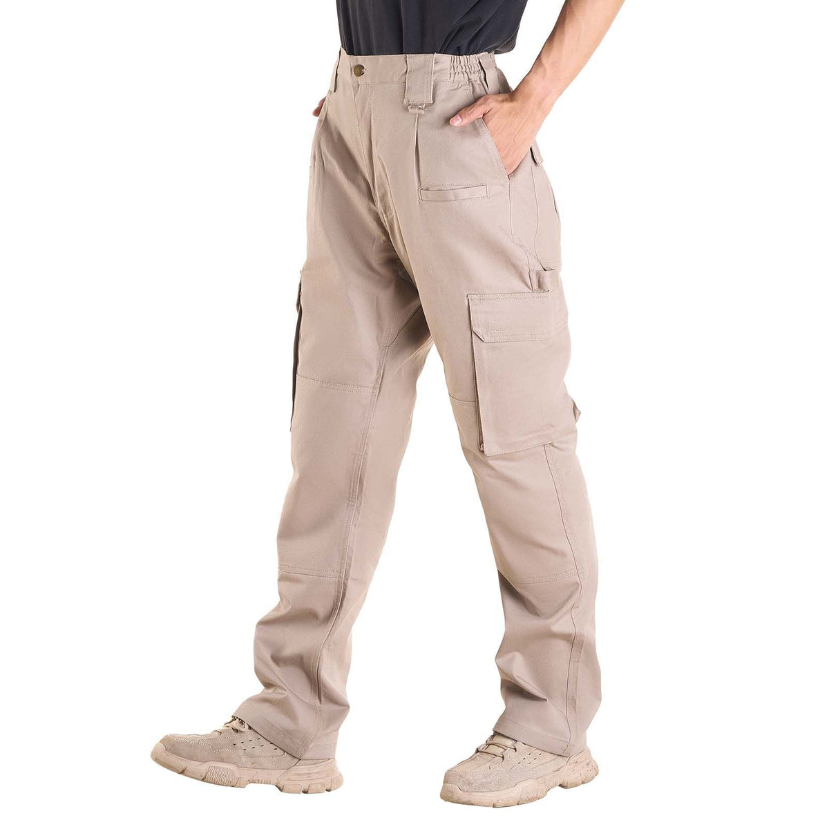 FR Pants for Men, 9 oz 100% Cotton, Flame-Resistant Cargo Pants with Multi-Pockets and Elastic Waist, Reinforced Tear-proof Stitching, Ideal for Welding Work and Casual Wear, XL Size, Khaki