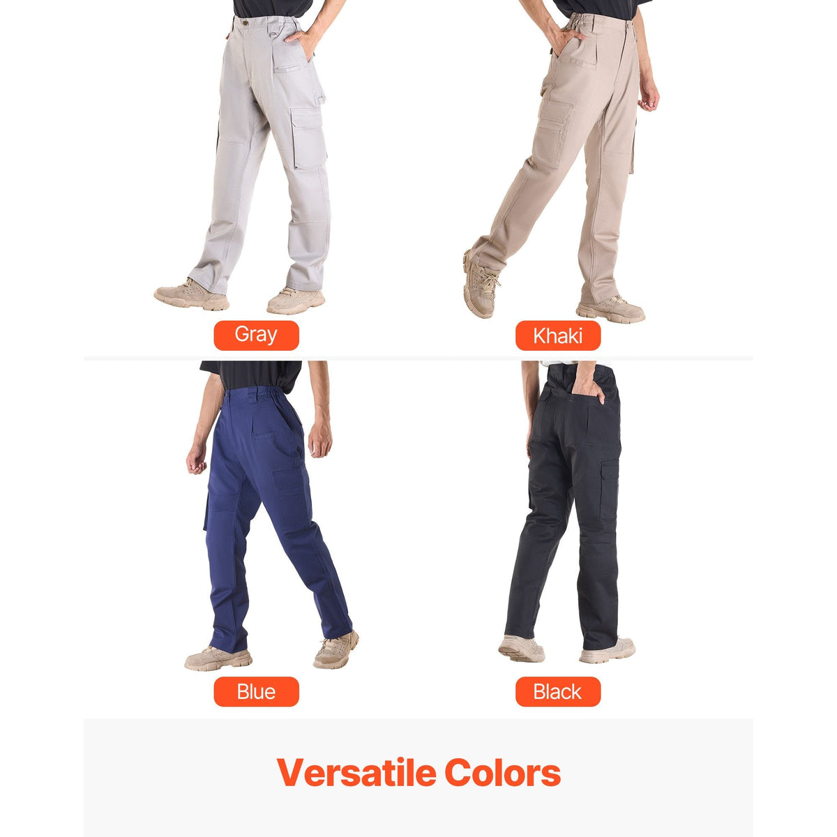 FR Pants for Men, 9 oz 100% Cotton, Flame-Resistant Cargo Pants with Multi-Pockets and Elastic Waist, Reinforced Tear-proof Stitching, Ideal for Welding Work and Casual Wear, XXL Size, Khaki