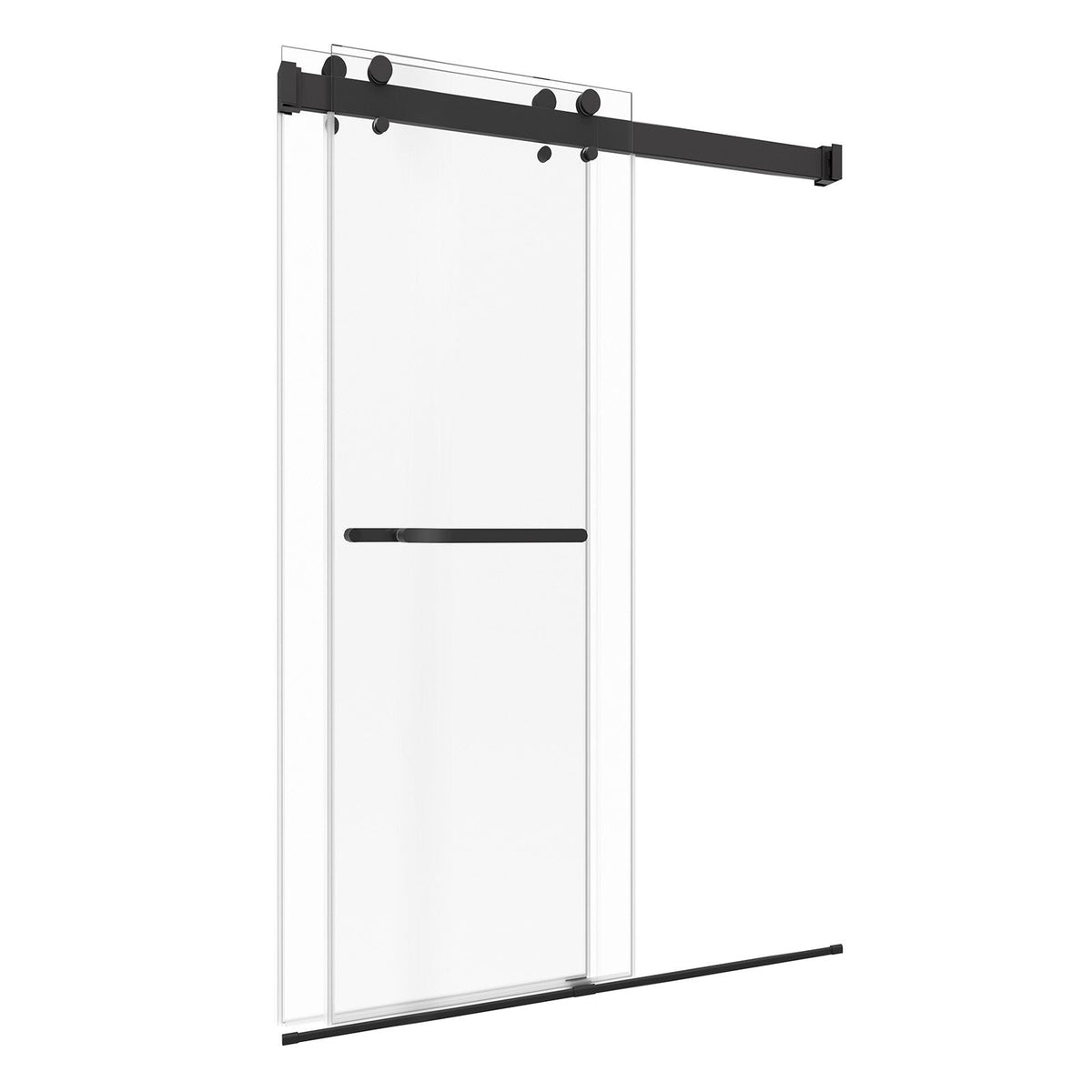 Frameless Shower Door, 48" W x 76" H, Shower Sliding Glass Door with 3/8" (10 mm) Thick Clear Tempered Glass, Noiseless Shatterproof Nano Coating, with Rail, Seal Strip and Hardware Kit