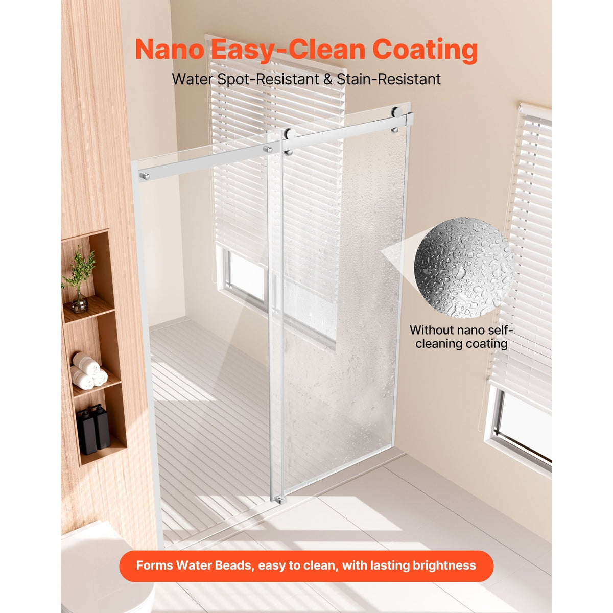 Frameless Shower Door, 58-59 W x 75 H in, Shower Sliding Glass Door with 5/16 in(8mm) Clear SGCC Tempered Glass, Waterproof Shatterproof NANO Stainproof with Stainless Steel Hardware, Chrome