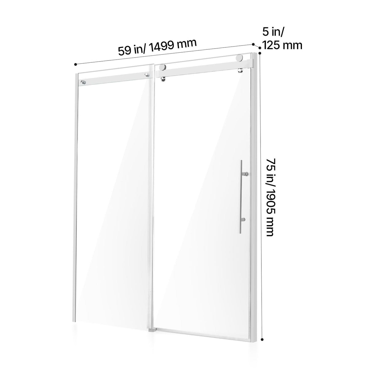 Frameless Shower Door, 58-59 W x 75 H in, Shower Sliding Glass Door with 5/16 in(8mm) Clear SGCC Tempered Glass, Waterproof Shatterproof NANO Stainproof with Stainless Steel Hardware, Chrome