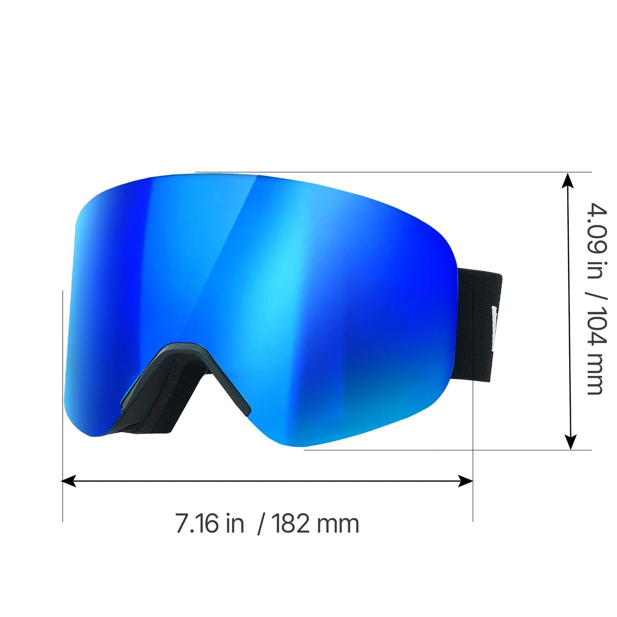 Frameless Ski Goggles, Magnet Cylindrical Lens with Dark Blue Revo Coating, OTG Anti fog Snow Goggles for Men Women, TPU Frame & Ventilation Structure, Fit for Skiing, Skating, Snowboarding