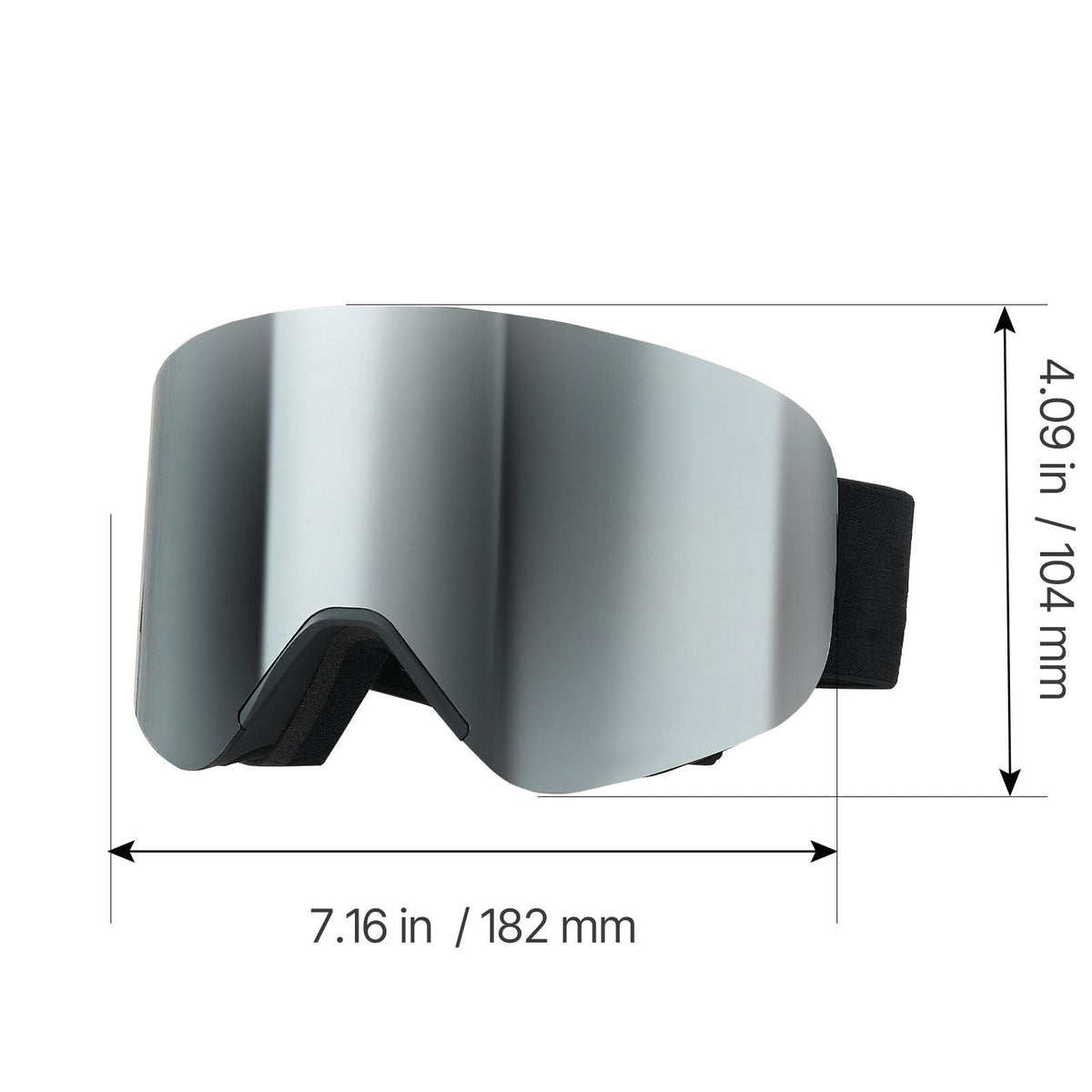 Frameless Ski Goggles, Magnet Cylindrical Lens with Silver Mirror Revo Coating, OTG Anti fog Snow Goggles for Men Women, TPU Frame & Ventilation Structure, Fit for Skiing, Skating, Snowboarding
