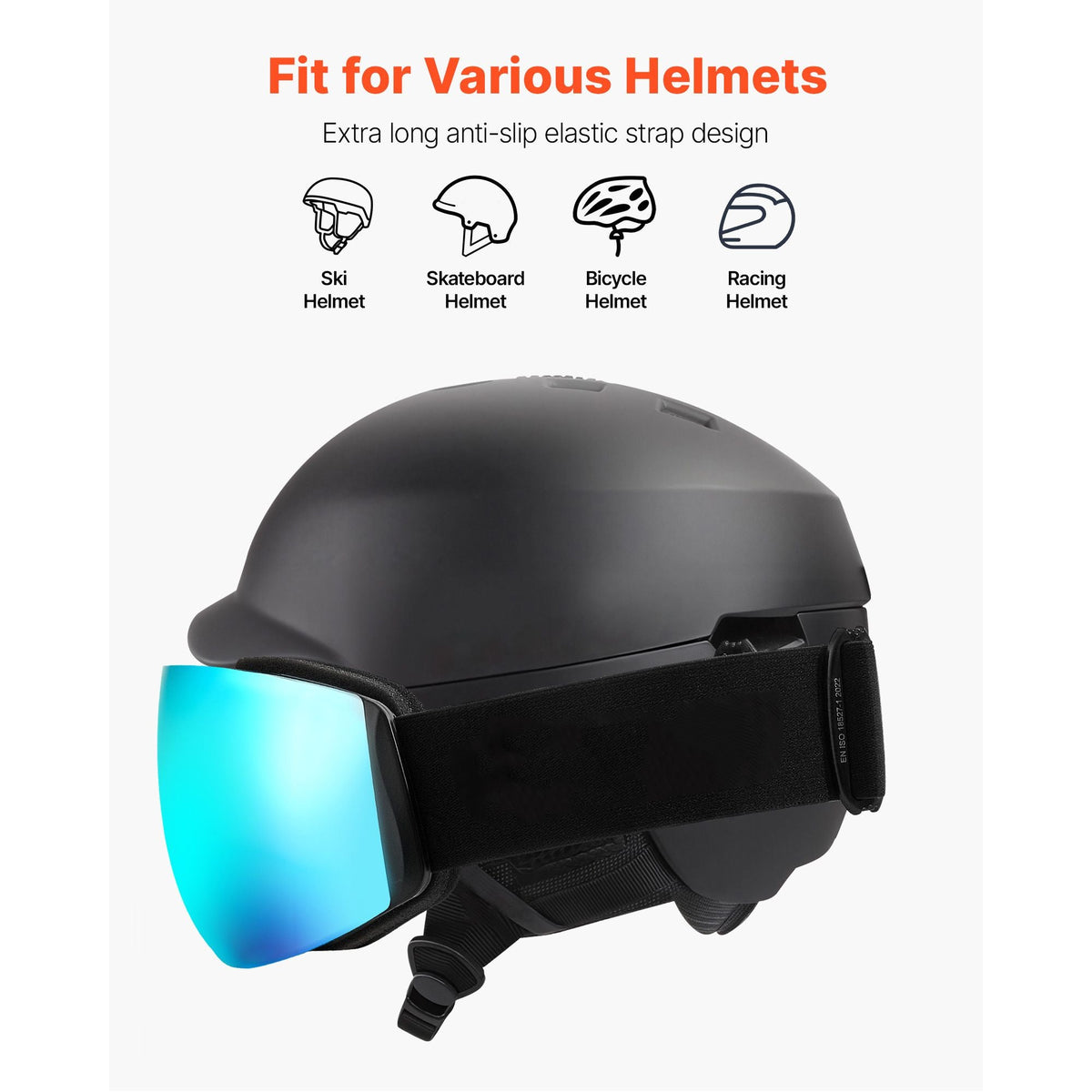 Frameless Ski Goggles, Spherical Lens with Blue Revo Coating, OTG Anti fog Snow Goggles for Men Women Youth, TPU Frame & Ventilation Structure, Suitable for Skiing, Skating, Snowboarding