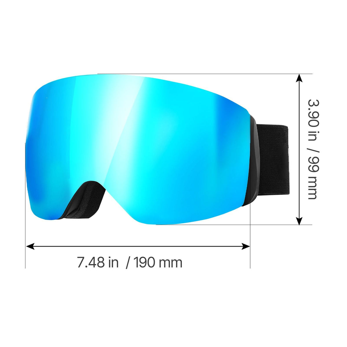 Frameless Ski Goggles, Spherical Lens with Blue Revo Coating, OTG Anti fog Snow Goggles for Men Women Youth, TPU Frame & Ventilation Structure, Suitable for Skiing, Skating, Snowboarding