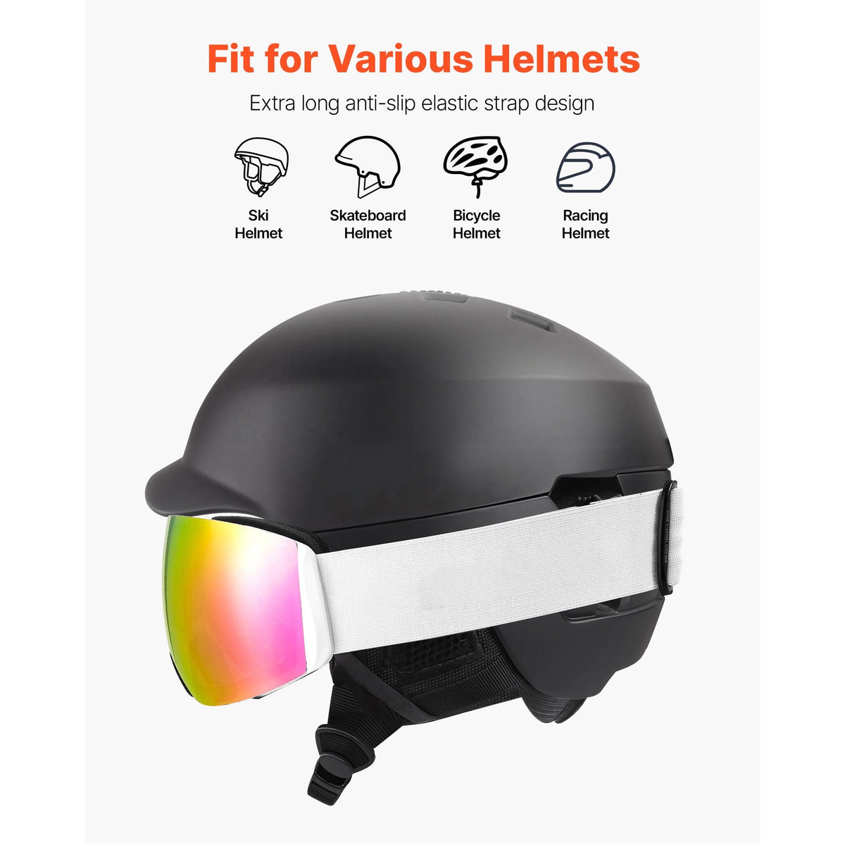 Frameless Ski Goggles, Spherical Lens with Pink Revo Coating, OTG Anti fog Snow Goggles for Men Women Youth, TPU Frame & Ventilation Structure, Suitable for Skiing, Skating, Snowboarding