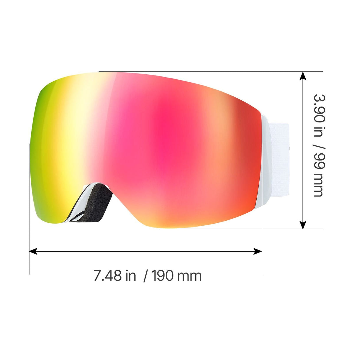 Frameless Ski Goggles, Spherical Lens with Pink Revo Coating, OTG Anti fog Snow Goggles for Men Women Youth, TPU Frame & Ventilation Structure, Suitable for Skiing, Skating, Snowboarding