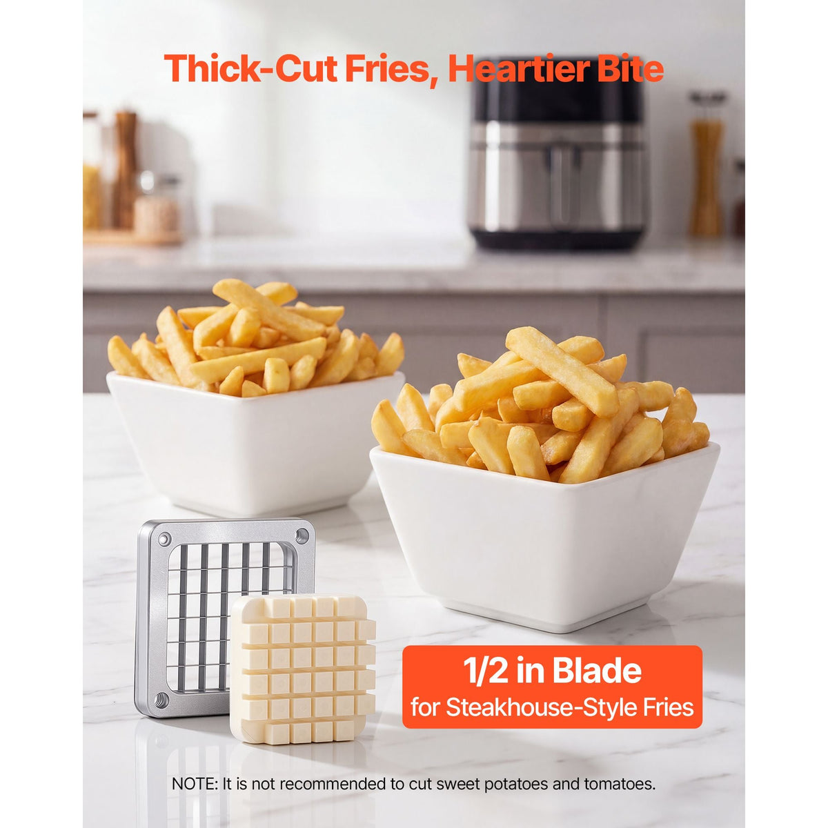 French Fry Cutter, 1/2" Blade Commercial Vegetable Chopper, Lever-Action Vegetable Dicer with Ergonomic Handle, Stainless Steel Potato Slicer for Thick Cut Fries, Onion, Carrots, Bell Pepper