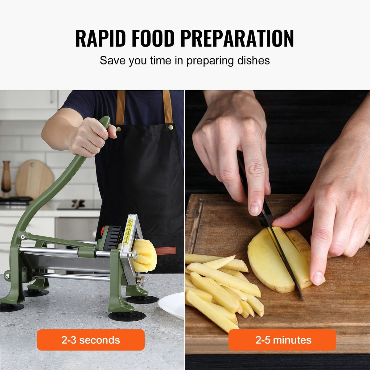 French Fry Cutter, Potato Slicer with 1/2-Inch Stainless Steel Blade, Manual Potato Cutter Chopper with Suction Cups, Great for Potato, French Fries, Cucumber, Vegetables, Carrot